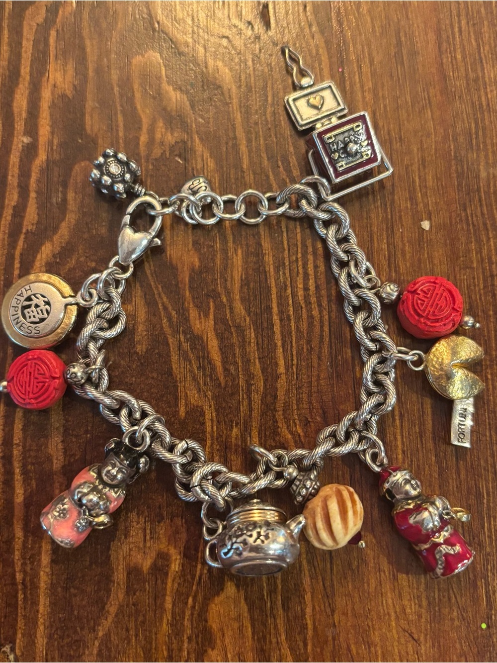 Brighton Silver Charm Bracelet with Red Accents